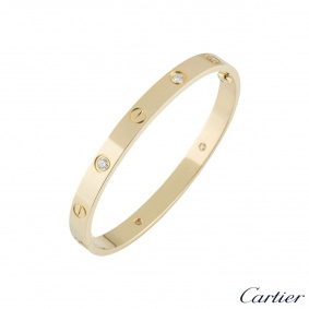 Cartier Yellow Gold Half Diamond Love Bracelet Size 18 B6035918